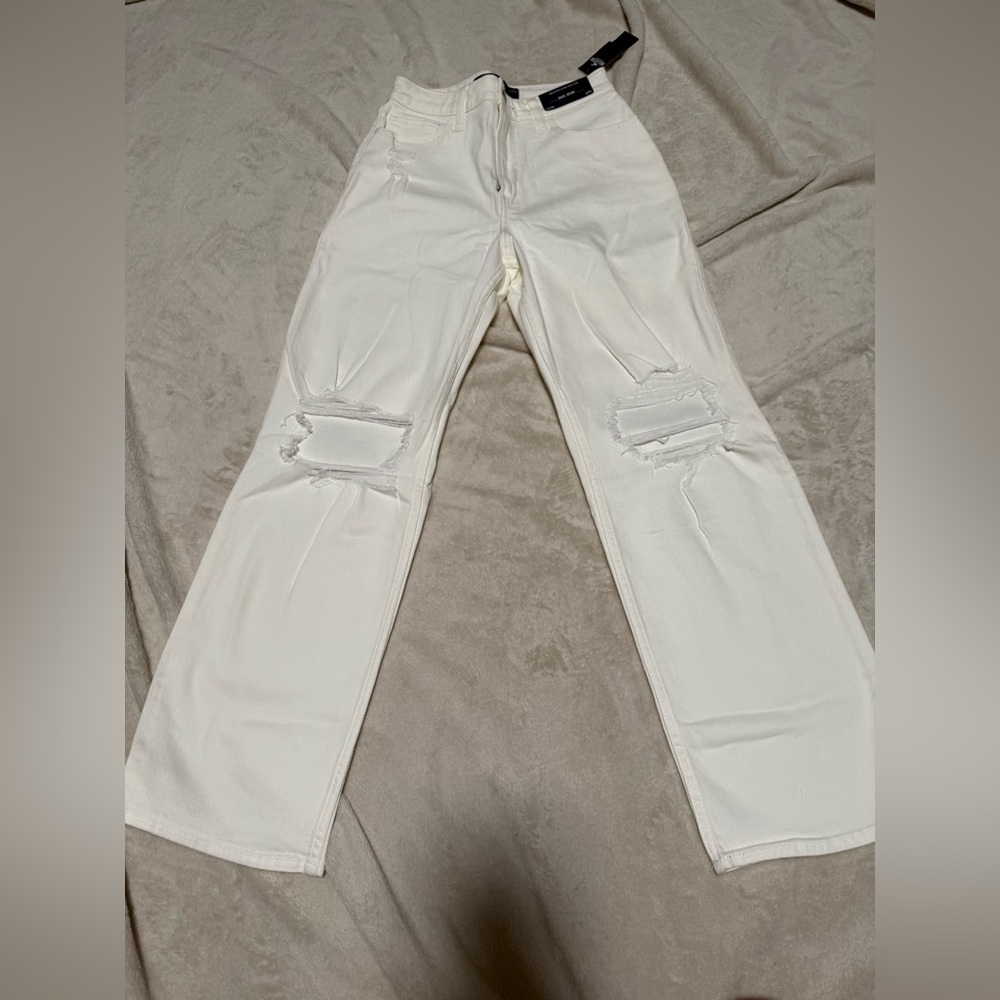 NWT Hollister White Distressed Dad Jeans